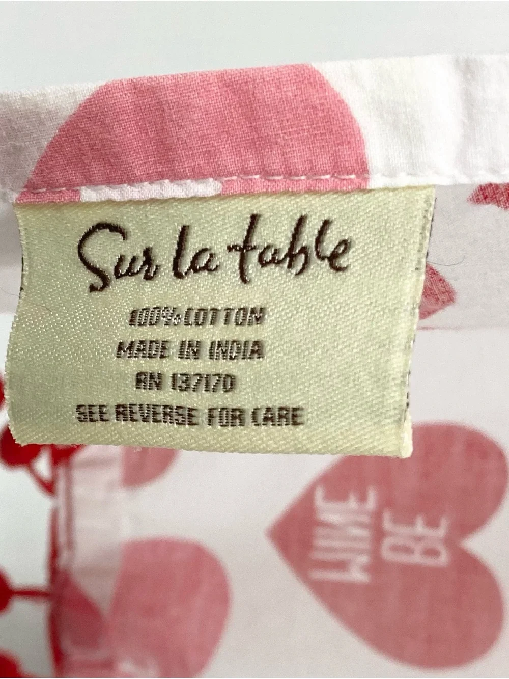 SUR LA TABLE Apron Red Love Heart Pom Pom Trim